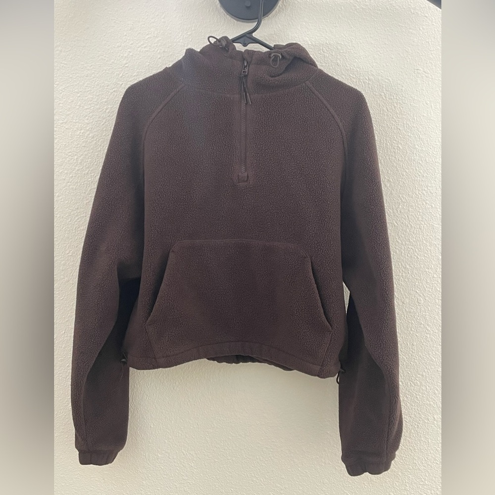 Outdoor Voices PrimoFleece 1/4 Zip Crop Hoodie Brown Size M